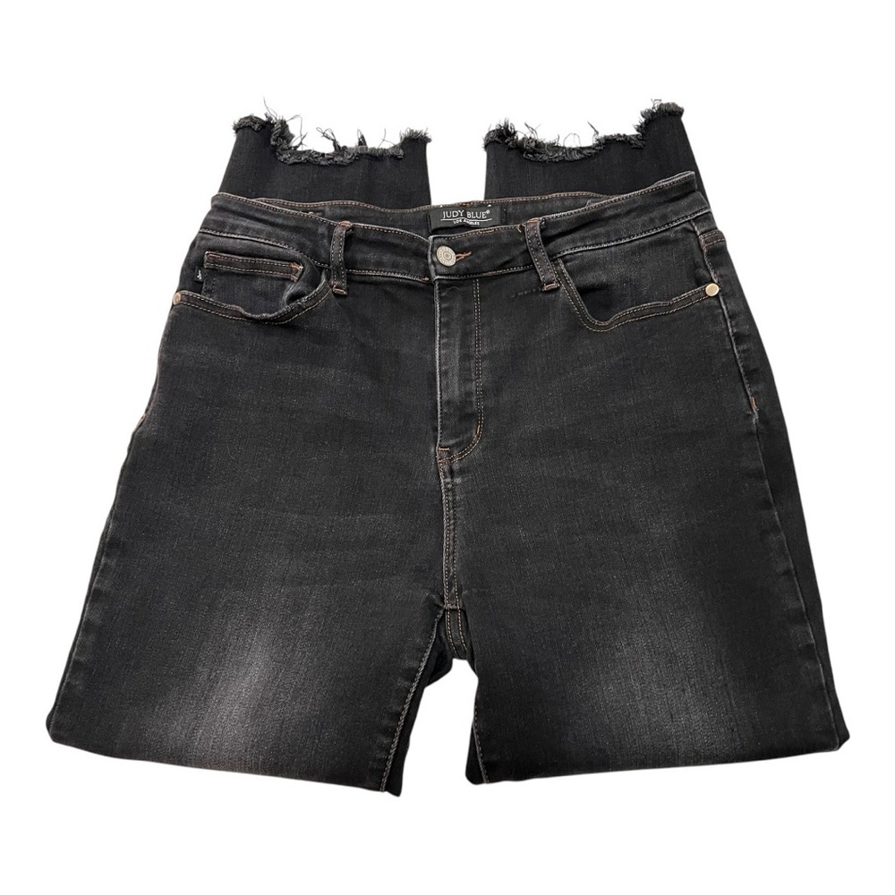 Judy Blue Black Distressed Cropped Straight Leg Stretch Denim Women’s 31 - Picture 8 of 15